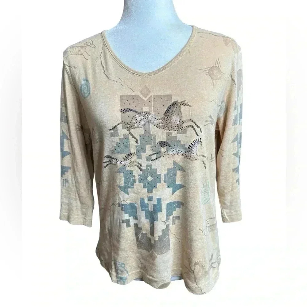 Cactus Bay Apparel Women's 3/4 Sleeve Top, Size M, Made in USA